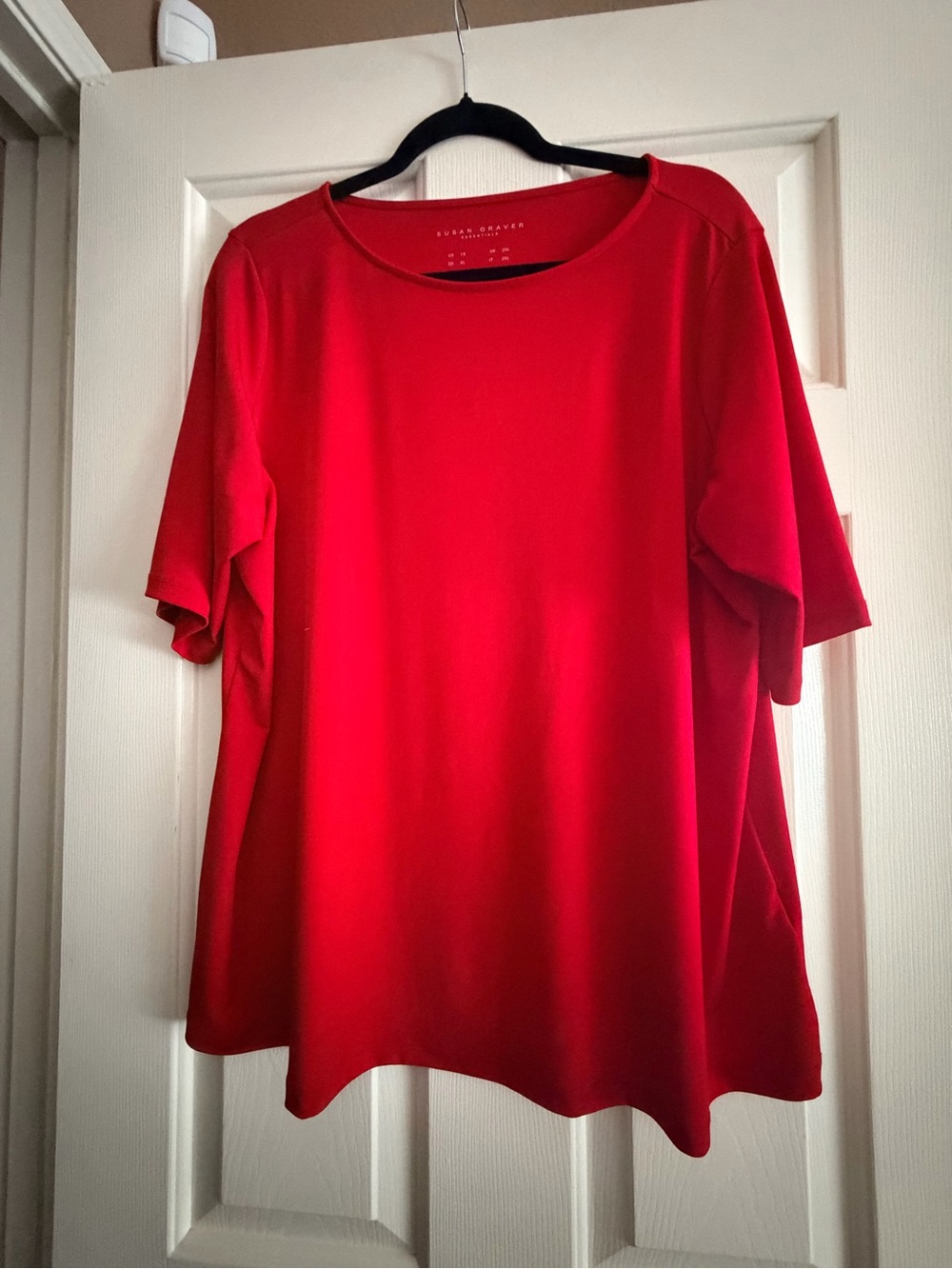 Susan Graver Red Short Sleeve Scoop Neck Tunic Top